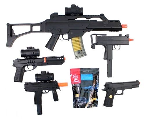 Spring Airsoft Guns Bundle R36C SMG Pistol Scope M1911 BBs  