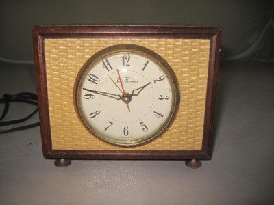   Cane wood & Brass Shelf, Alarm Clock mid 20th century WORKS  