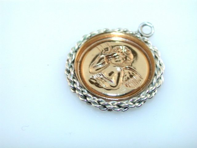 Vintage STERLING SILVER 10K GOLD GUARDIAN ANGEL CHARM PENDANT  