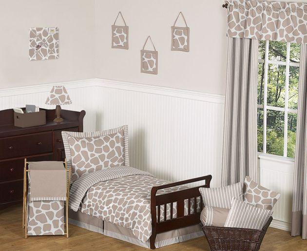   ANIMAL PRINT NEUTRAL BEIGE BOY OR GIRL TODDLER CHILDREN BEDDING SET