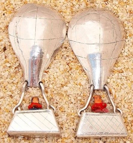 Huge Artisan Silvertone Hot Air Balloon Earrings Fiesta  