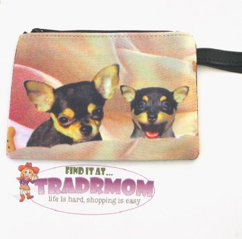 CHIHUAHUA Black Tan Dog Puppy Coin Purse Wrislet Beaded  