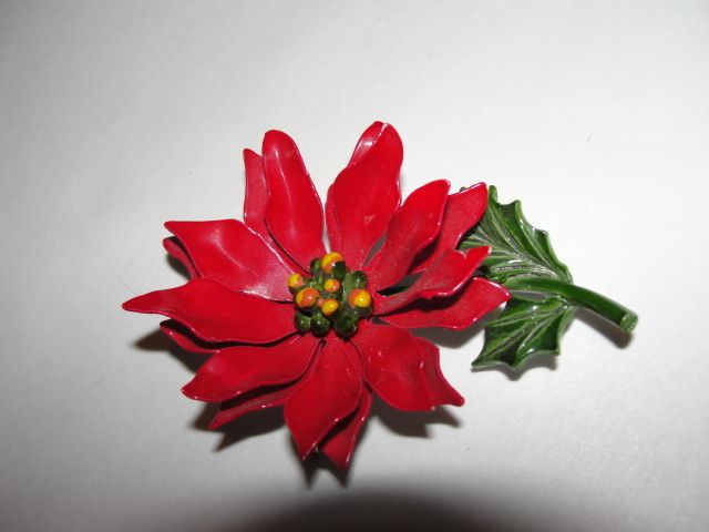 Vintage Enameled Poinsettia Pin Brooch  