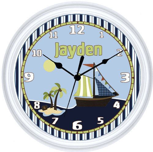 Personalized Ahoy Mate Pirate Nursery Baby Ship Clock  
