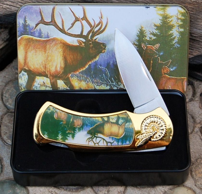   440 SS Collector Series Wildlife Lockback w/Gift Tin ELK Knife Knives