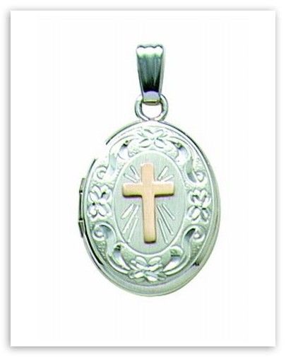 Oval Locket 14kt Gold Cross Sterling Silver Made in USA  