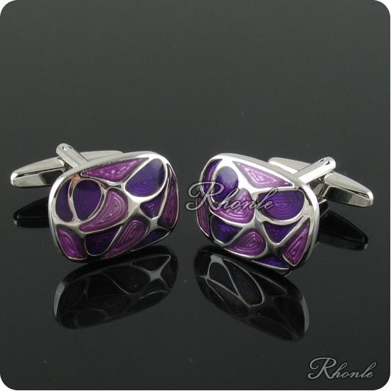 PURPLE ENAMEL SILVER RHODIUM CUFFLINKS CL320C  