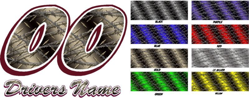 Go Kart numbers Diamond Plate Barbed Wire  