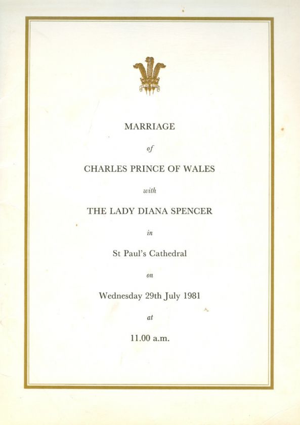 Princess DianaORIGINAL WEDDING PROGRAM FROM ST. PAULS 1981 CEREMONY 