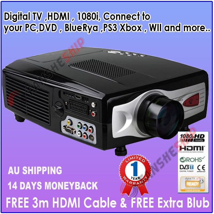 DIGITAL LCD HD HOME CINEMA PROJECTOR 1080i TV PC PS3 AU  