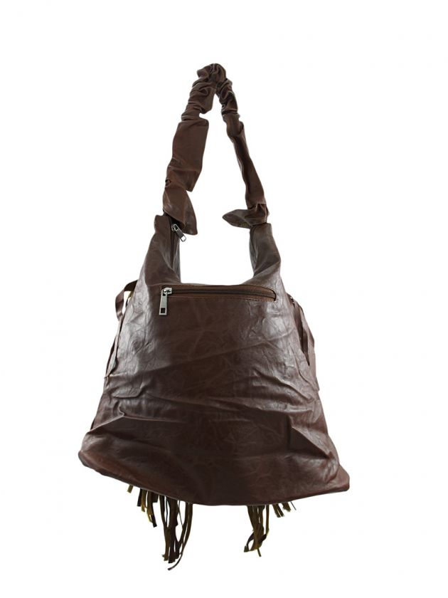 Large Bucket Style Fringe Shoulder Bag Choice Of Colors Color BROWN 