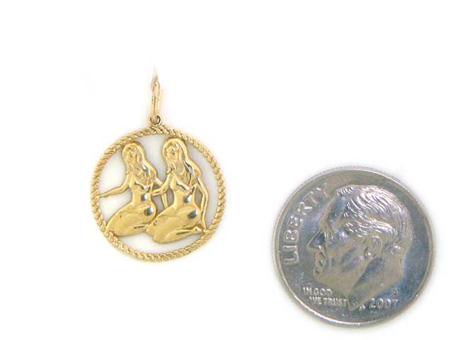 10K SOLID YELLOW GOLD GEMINI ZODIAC CHARM PENDANT  