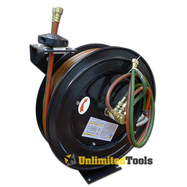 100FT Retractable Twin Welding Hose Reel Oxygen Acetylene Mig Wall 