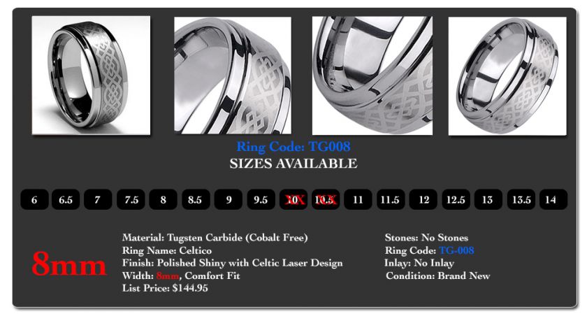 Tungsten Carbide Men Ring Wedding Band Size 6   14  