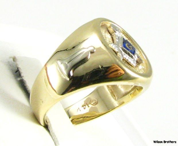 Blue Stone Masonic Unique Ring   14k White Yellow Mason Symbol Vintage 