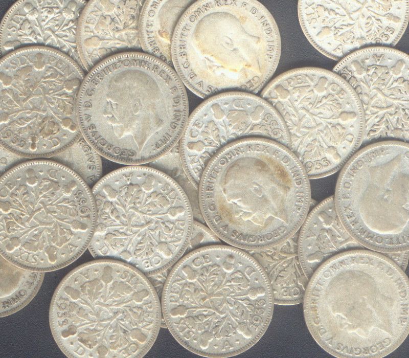 SILVER 20 CIRC COINS 1931 GREAT BRITAIN 6 PENCE KING GV  