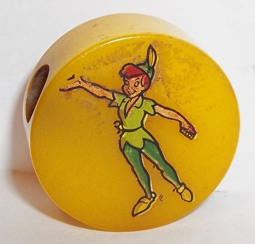 1940s PETER PAN WALT DISNEY BAKELITE PENCIL SHARPENER YELLOW  