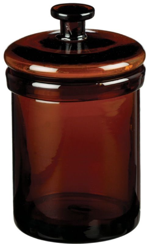 This set of 6 glass amber brown lidded storage jars are great for 