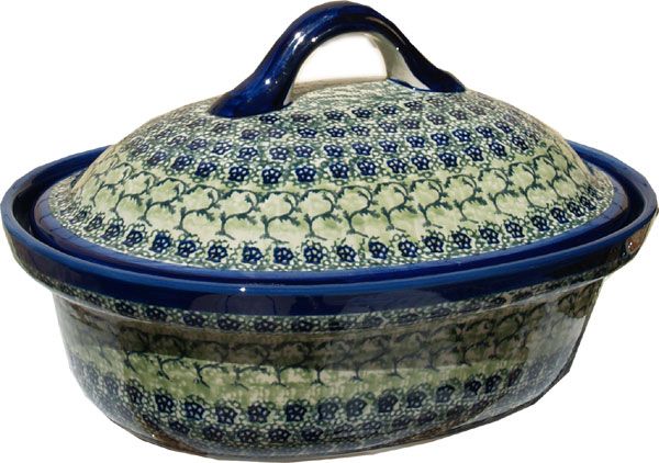 Polish Pottery Oval Baking Dish with Lid 1158 DU41 Unikat 