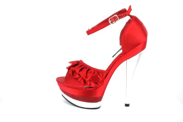 WILD DIVA MACHESA 01 Ruffled Platform High Heels Red Satin