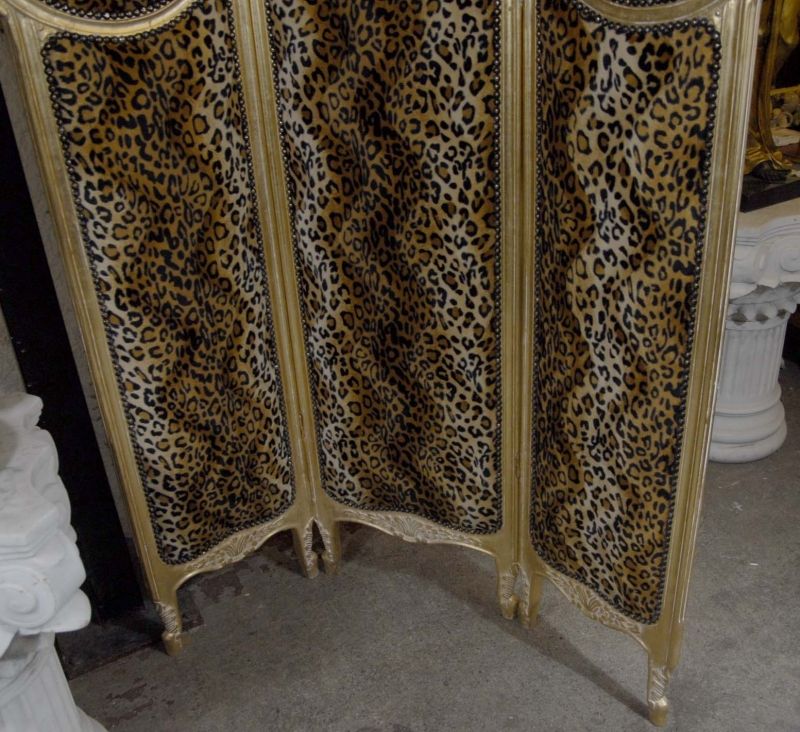 French Gilt Leopard Print Screen Room Divider  