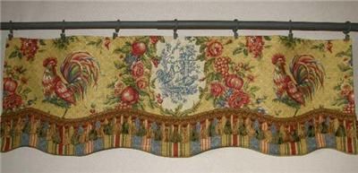 Custom VALANCE French Country Waverly Fabric Gold Red Rooster Toile 