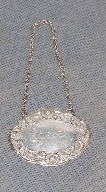 Kirk & Son Sterling Repousse Sherry Decanter Label  