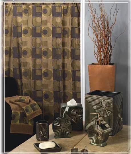   CHIC BATHROOM SET Shower Curtain Bath Decor Brown Tan CONTEMPORARY