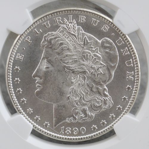 1890 CC Morgan Silver Dollar, VAM 4 Tail Bar Top 100, UNC MS NGC US, 7 