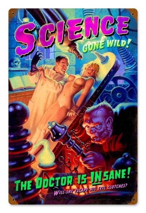 Science Gone Wild sexy pin up girl vintaged metal sign Hildebrandt 