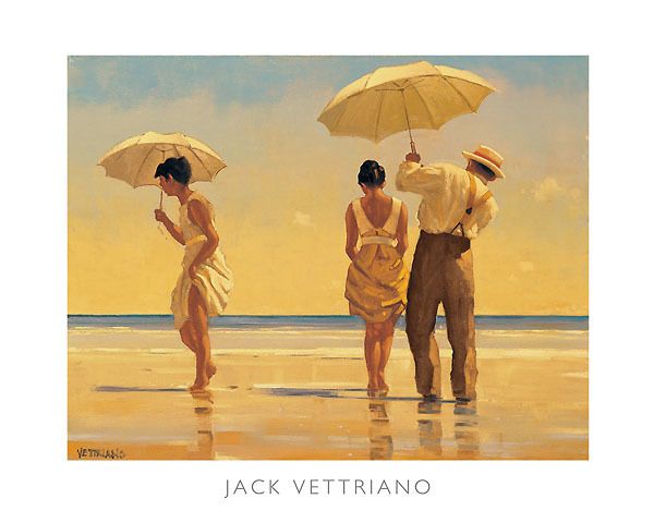 Mad Dogs Jack Vettriano Umbrellas Beaches Print 19.5x15.75  