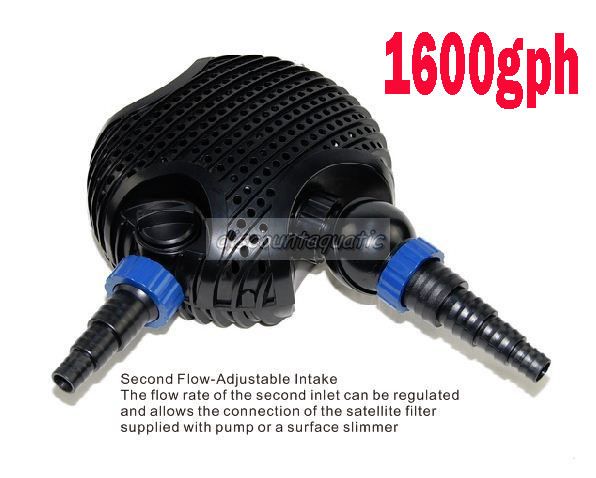 1600gph Pond Pump w/ Secondary Inlet For Pond Skimmer  