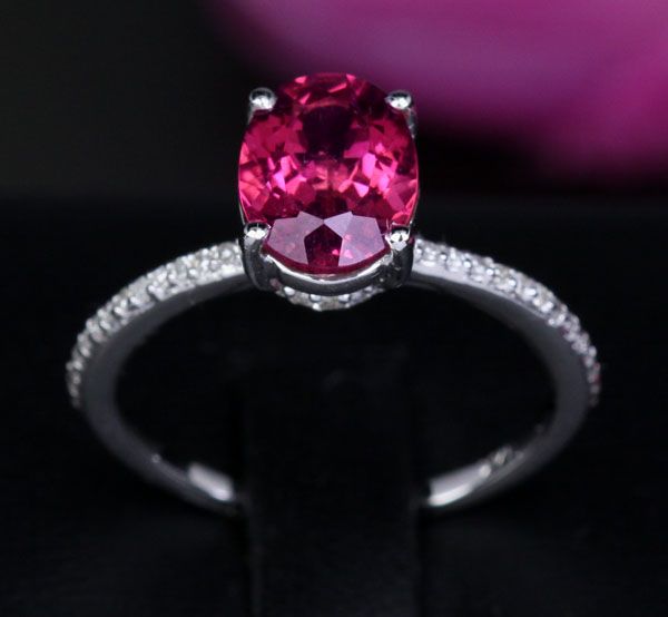 25CT PINK TOURMALINE 14K WHITE GOLD VS DIAMOND RING 6  