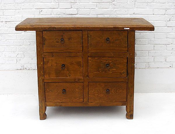 Old Chinese Natural Wood Dresser Chest w/6 Drawers B 3  