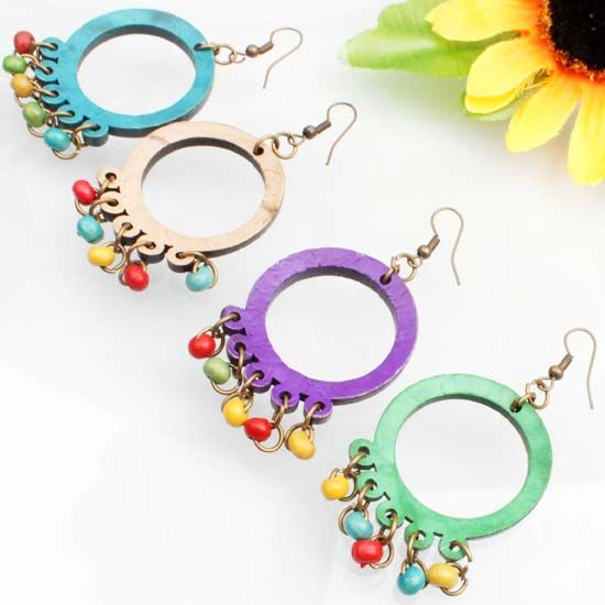 Bulk 4 PCS Mixed Coconut Round Beads Dangle Earrings~~~  